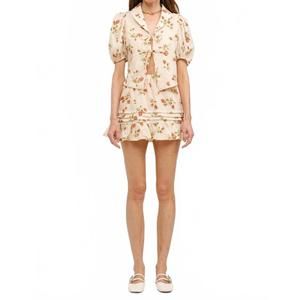 NEW SOFIE THE LABEL madeline floral tie-front blouse in natural